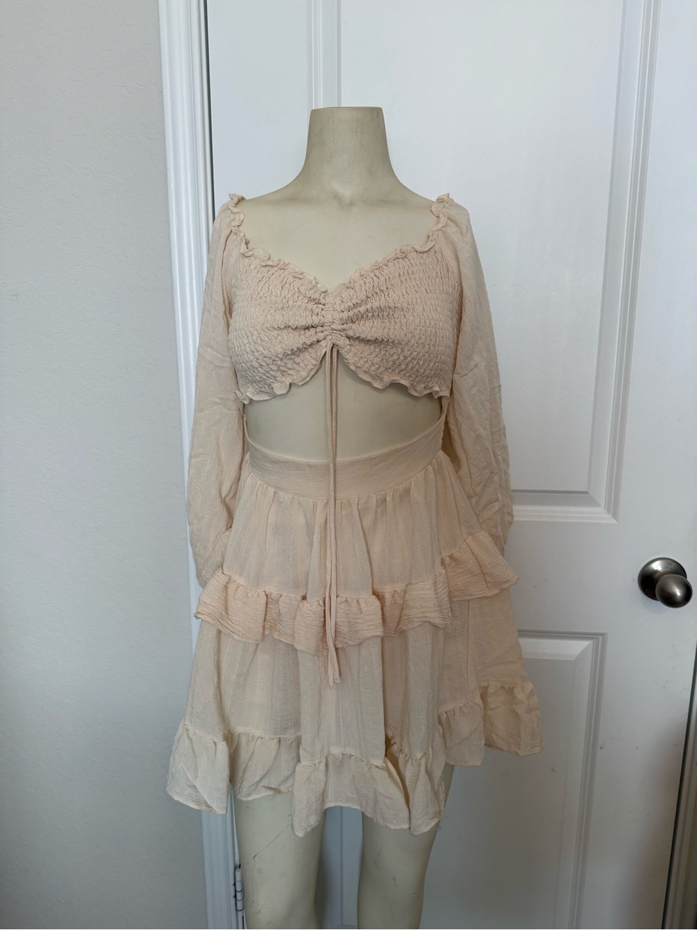 Windsor Beige Cream So Sweet Ruffled Cutout Skater Dress